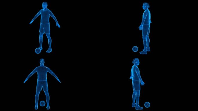 蓝色科技线条运动员踢球透明通道素材