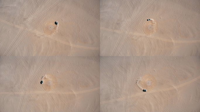 【4K】俯拍车辆在沙地中漂移转圈