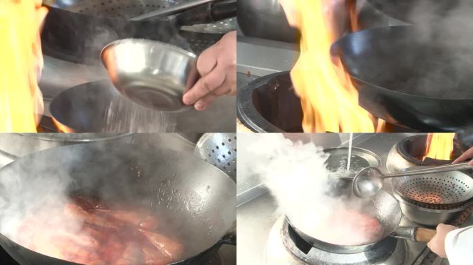 油焖大虾爆炒炒菜灶台后厨烹饪饭店颠勺美食
