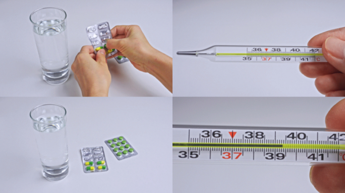 发烧量体温计吃药三十九度高烧病毒感冒