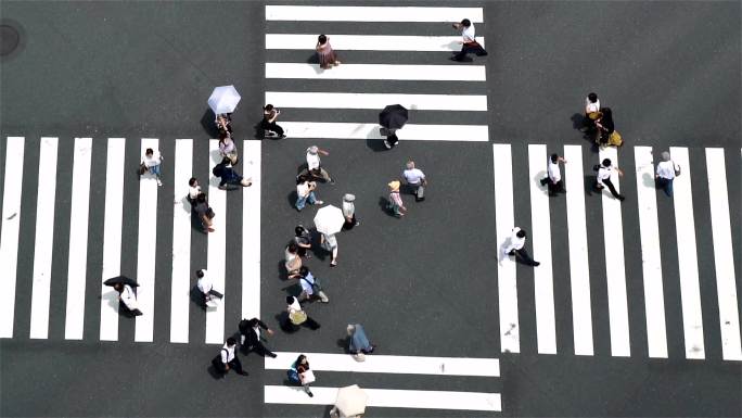 慢镜头-银座十字路口鸟瞰图