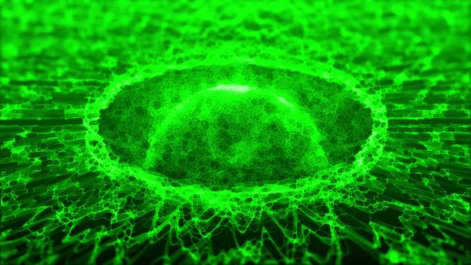 抽象绿色球体粒子绿色魔幻波纹球体上升光波