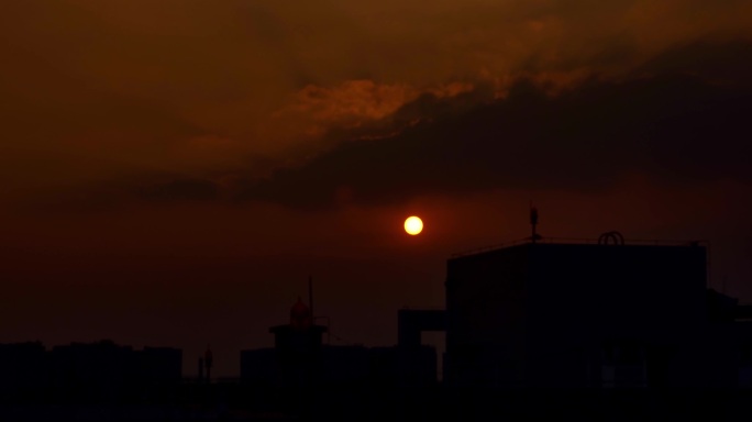 4K日落，城市日落，晚霞，夕阳