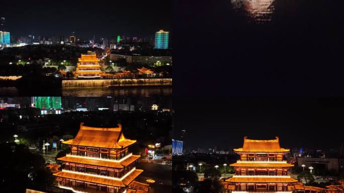 【航拍】湖南长沙湘江杜甫江阁夜景视频