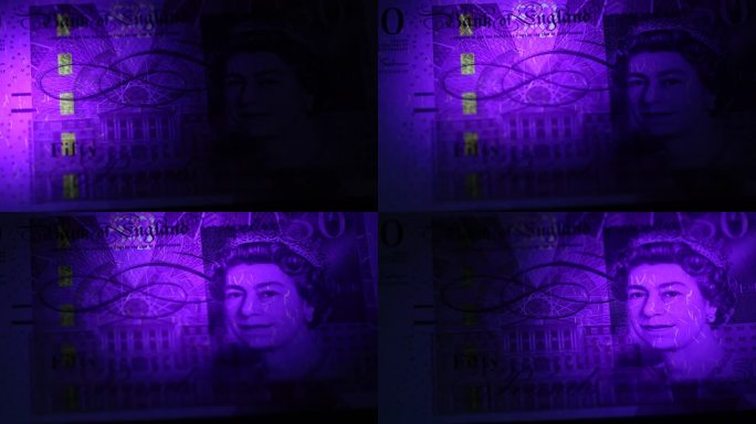 英国英镑纸币钞票特写微距4K