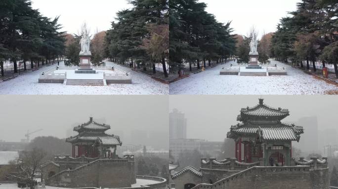 邯郸丛台公园雪景航拍