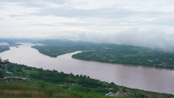 鸟瞰泰国和老挝人民民主共和国湄公河边界