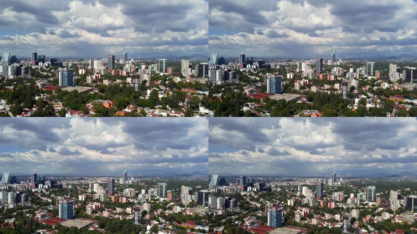 阴天的墨西哥山谷打醒城市4K航拍城市上空
