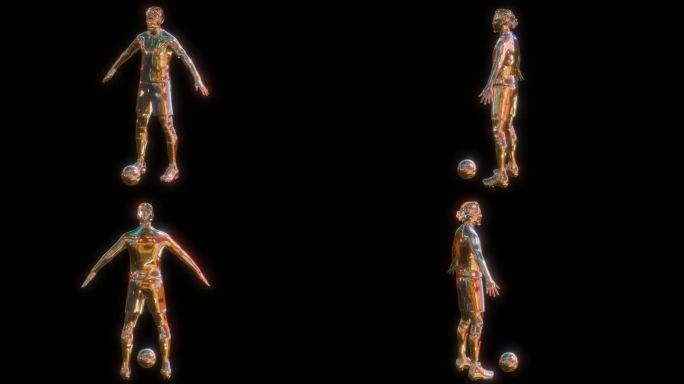 赛博朋克元宇宙运动员踢球透明通道素材