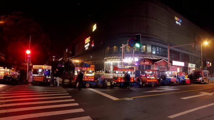 夜景街边延时拍摄4K素材小摊贩夜市美食