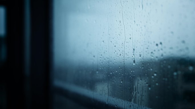 雨天下雨滴玻璃窗车窗下雨天