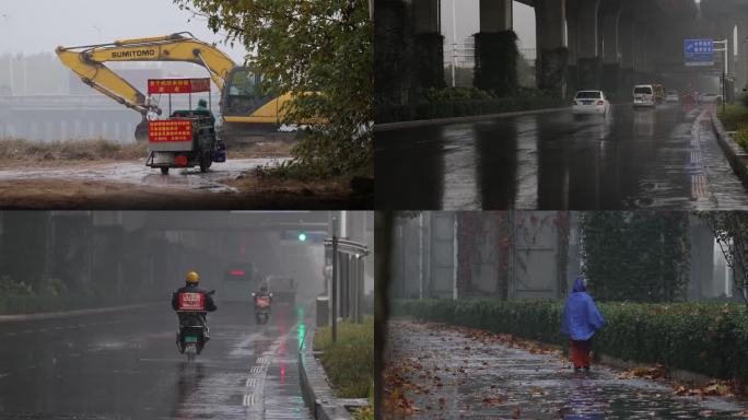 下雨天车辆 外卖小哥 环卫工人