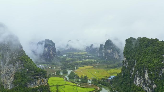 明仕田园 丰收节 水墨山水风光 明仕河