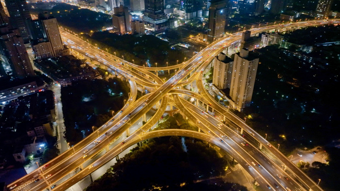 上海城市交通夜景合集-延安路高架