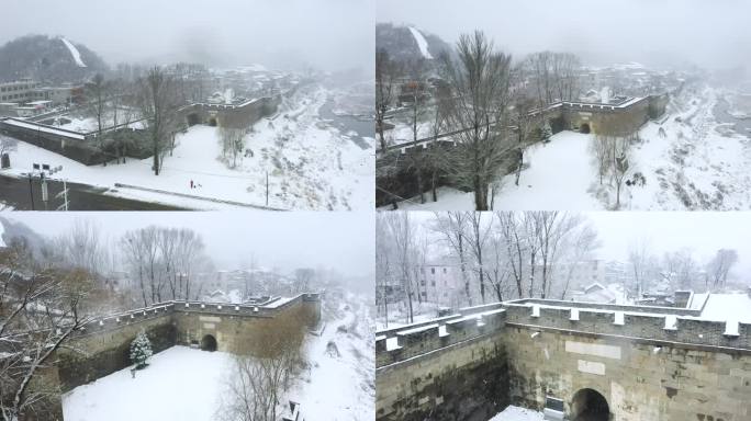 航拍河北易县紫荆关长城雪景