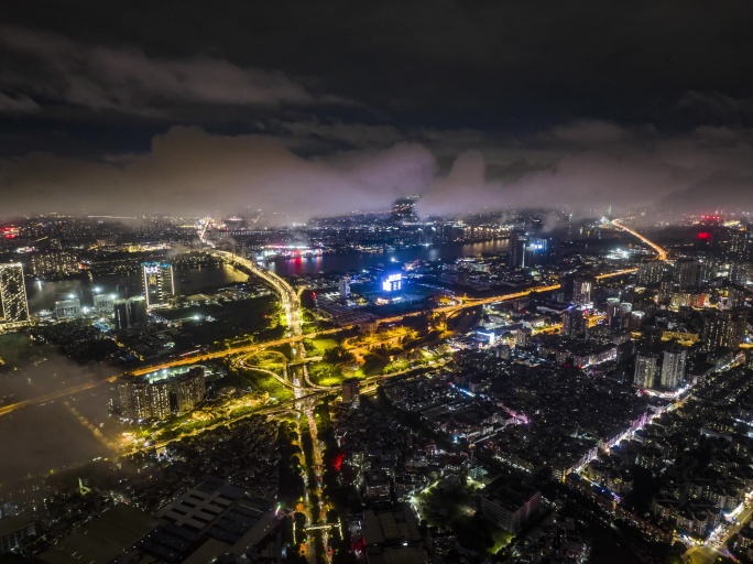 海珠区云雾夜景航拍延时