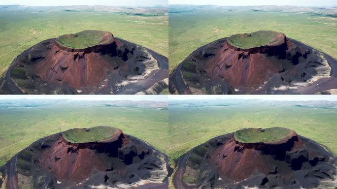 中国草原和消失的火山口鸟瞰图