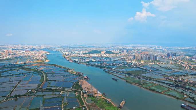 航拍中山市黄圃镇鸡鸦水道颈口