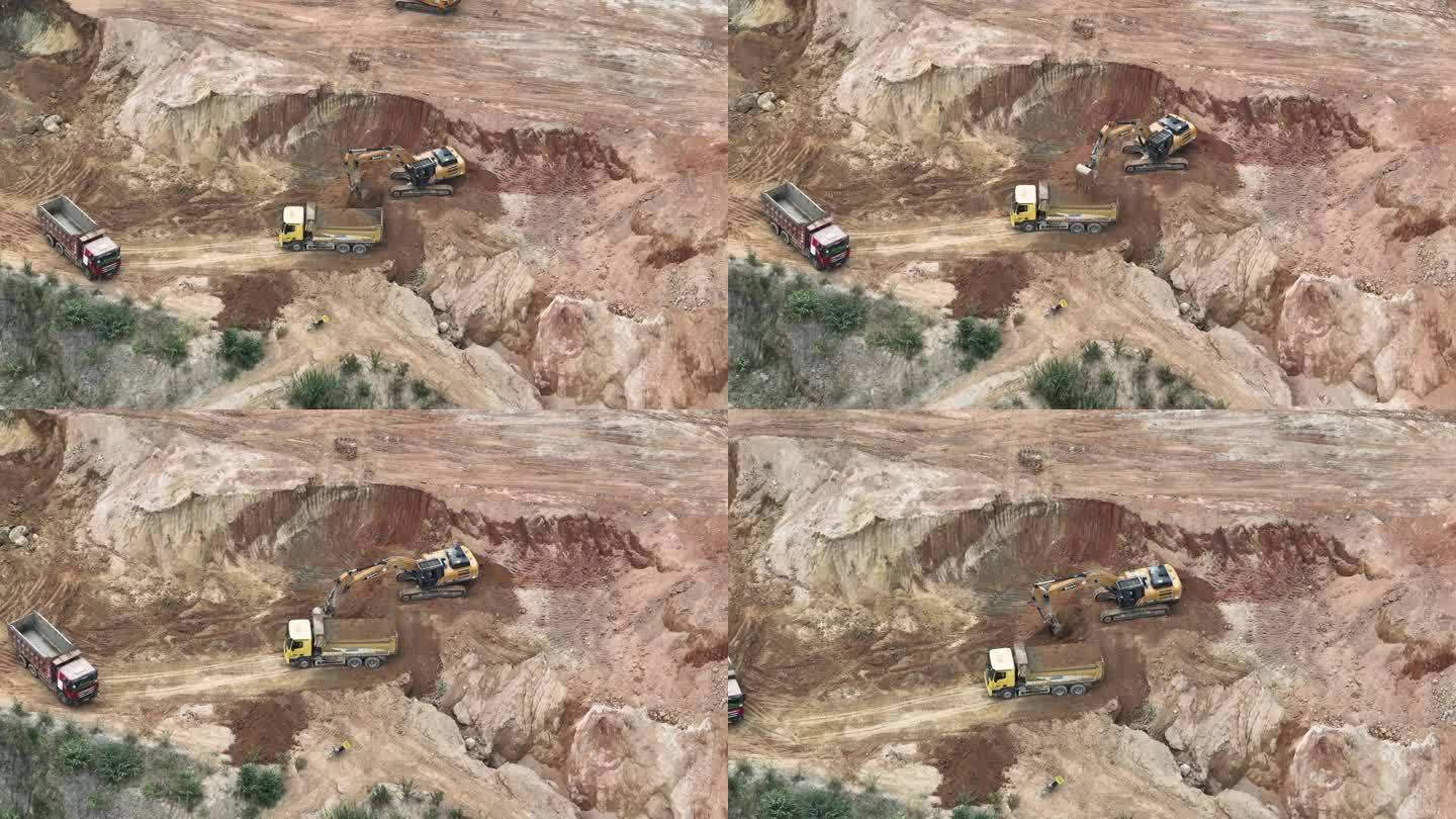 挖掘机 挖土 土石方工程 航拍 矿山