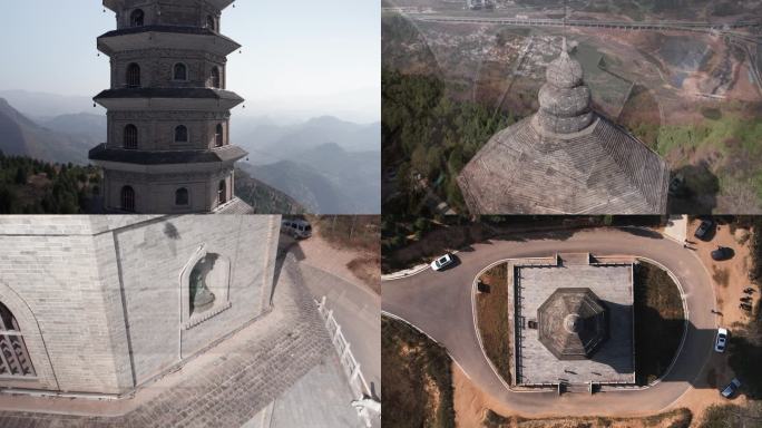 航拍古属蓝田八景之一祝国寺文峰塔