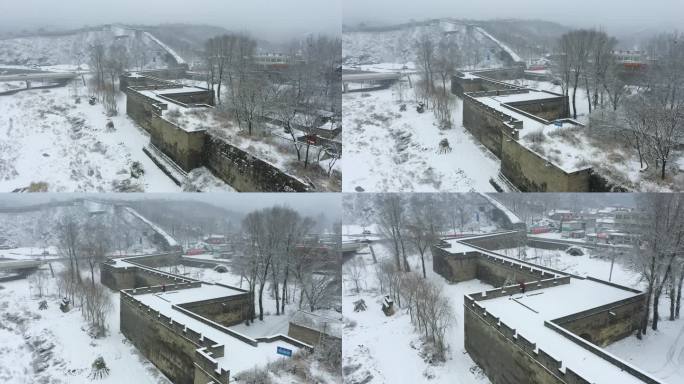 航拍河北易县紫荆关长城雪景