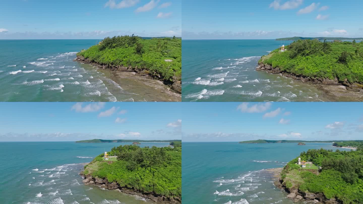 航拍涠洲岛海岸线海景海浪