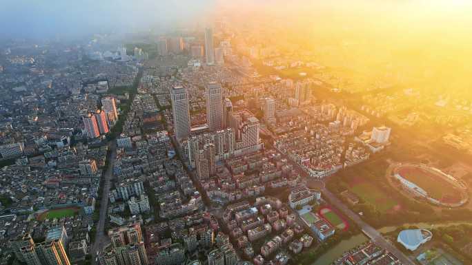 凌晨日出穿云中山市航拍中山城区全貌