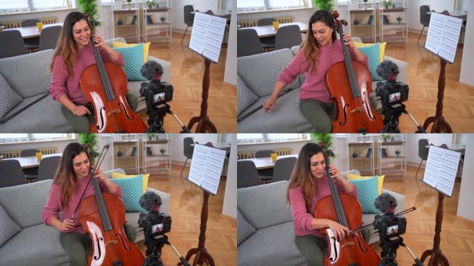 女大提琴手录制中提琴教程