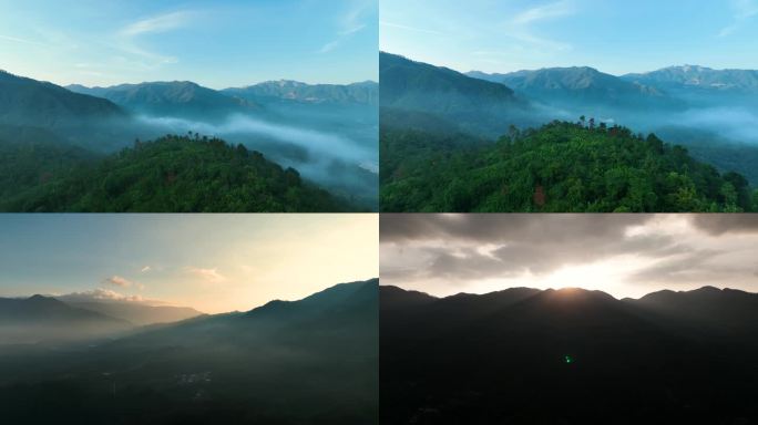 唯美意境清晨群山云雾和朝霞4K航拍