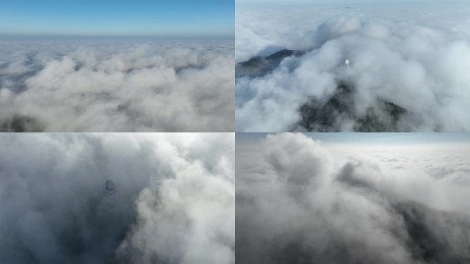 4K航拍云雾中的气象台