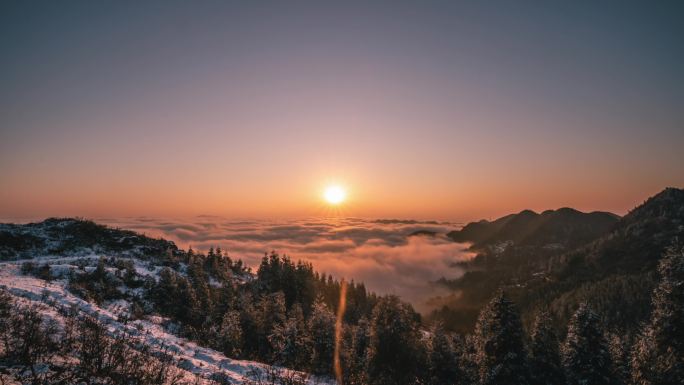 大方萝卜村日出云海雪景延时摄影-流浪