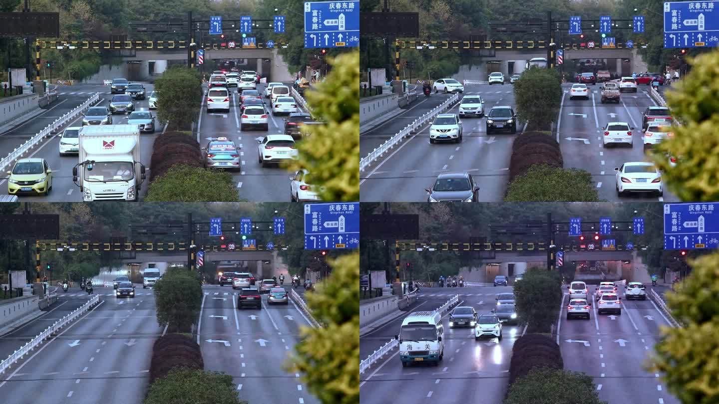 杭州城市阳台交通车流片段延时摄影