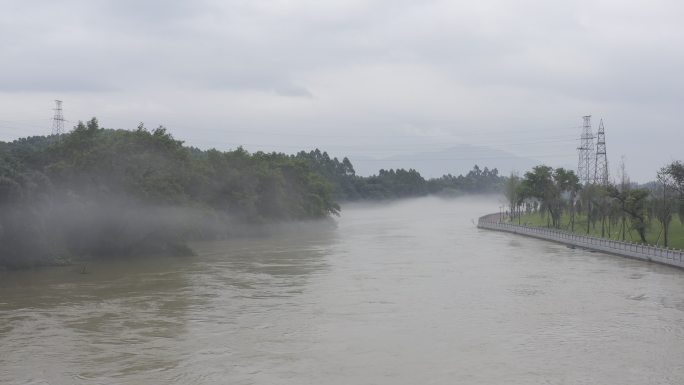 航拍河流涨大水 洪水 水灾 自然灾害