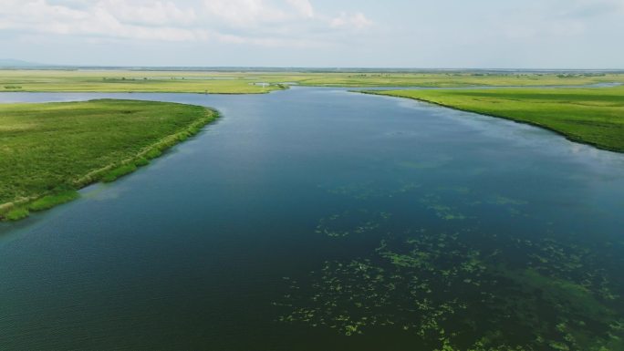 湿地，江，河，草地，湖泊航拍空镜
