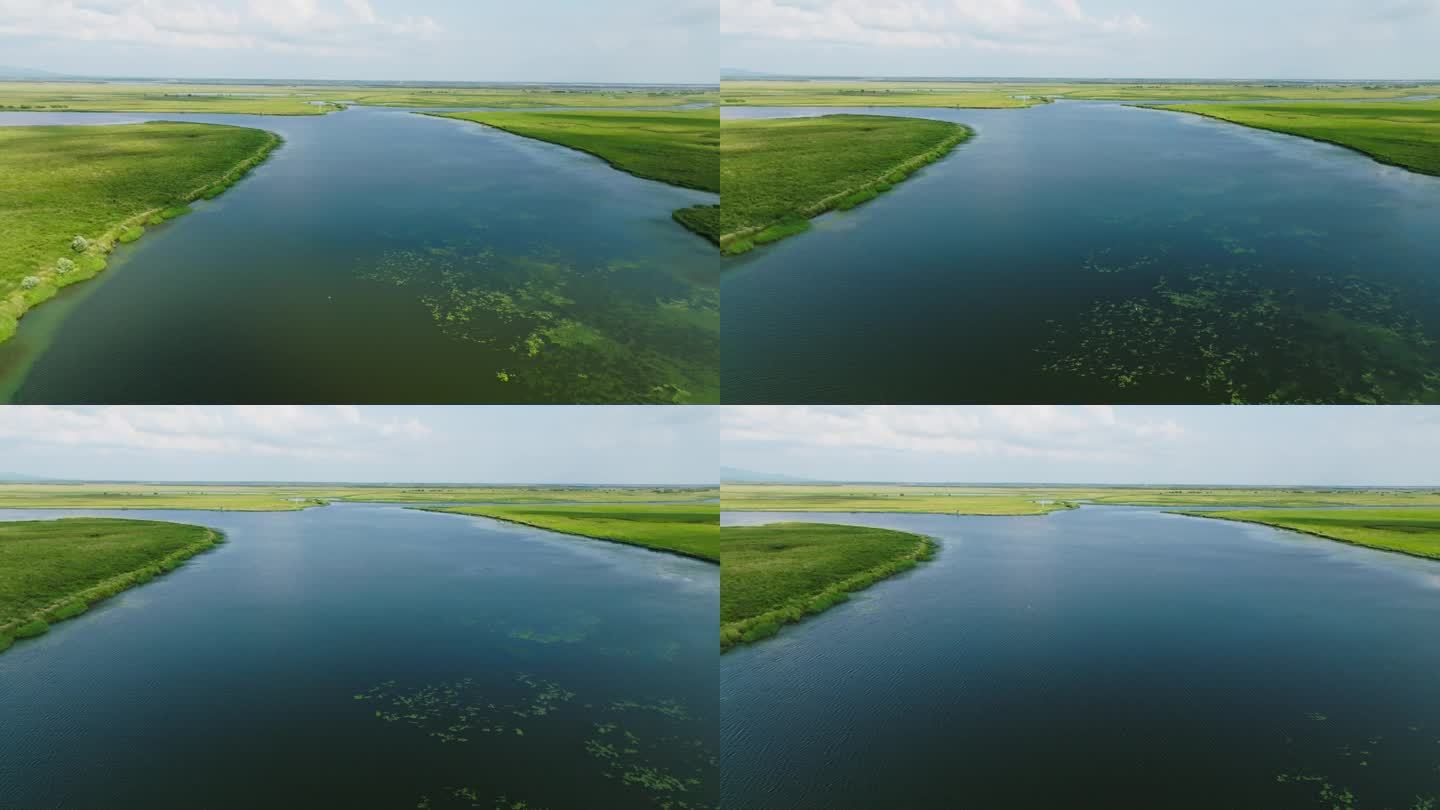 湿地，江，河，草地，湖泊航拍空镜