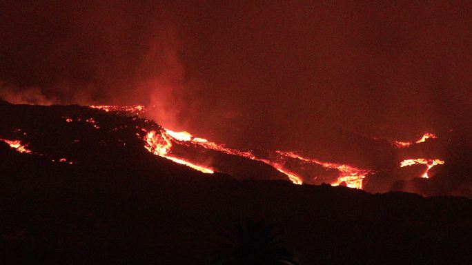 拉帕尔马火山爆发。老山顶的火山爆发。