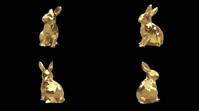 3D动画全息影像黄金兔子雕塑_013