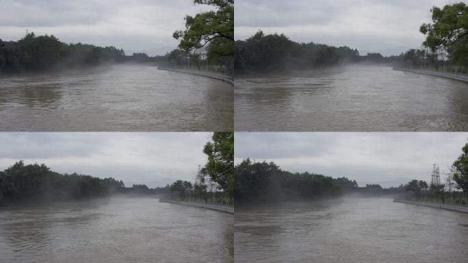 航拍河流涨大水 洪水 水灾 自然灾害