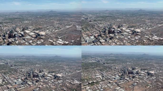 阳光明媚的亚利桑那州凤凰城市中心的飞机视角