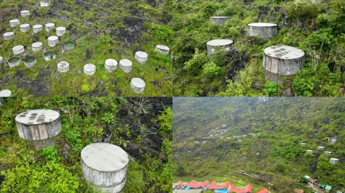 航拍山区储水水柜