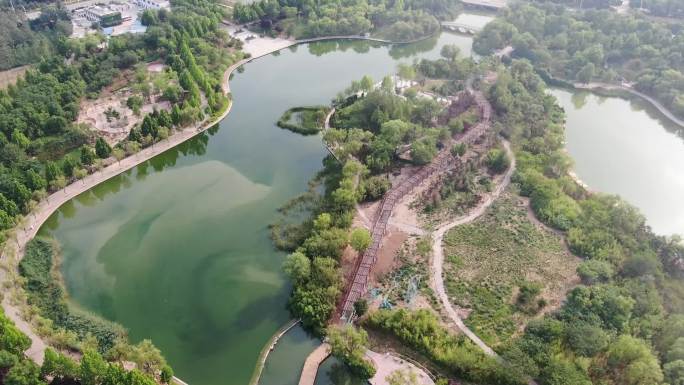 航拍 高新区 湖景 彩虹湖公园 城市公园