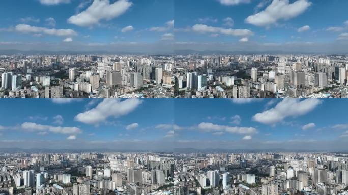 昆明城市建筑群蓝天白云航拍