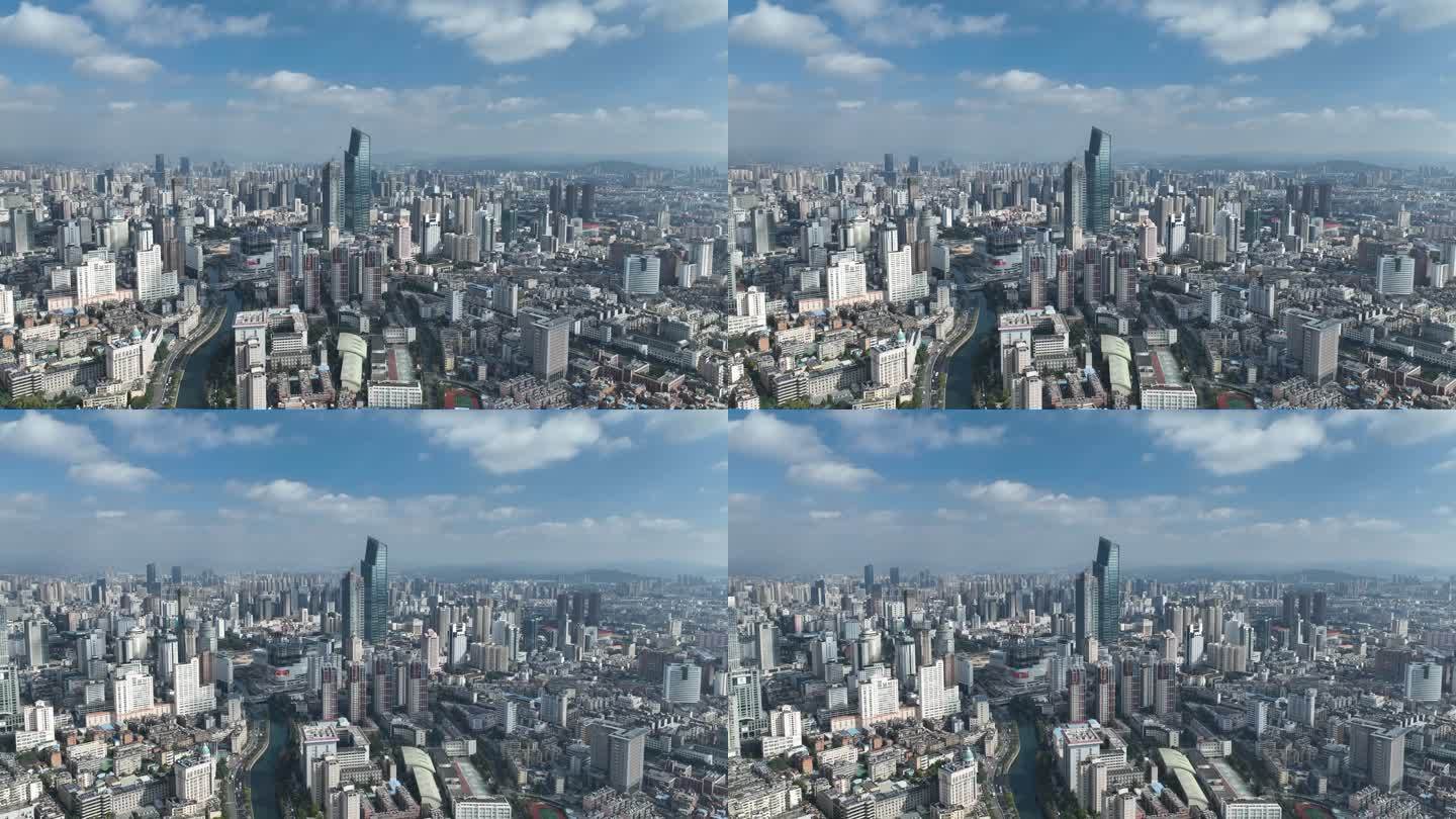 昆明城市建筑群蓝天白云航拍
