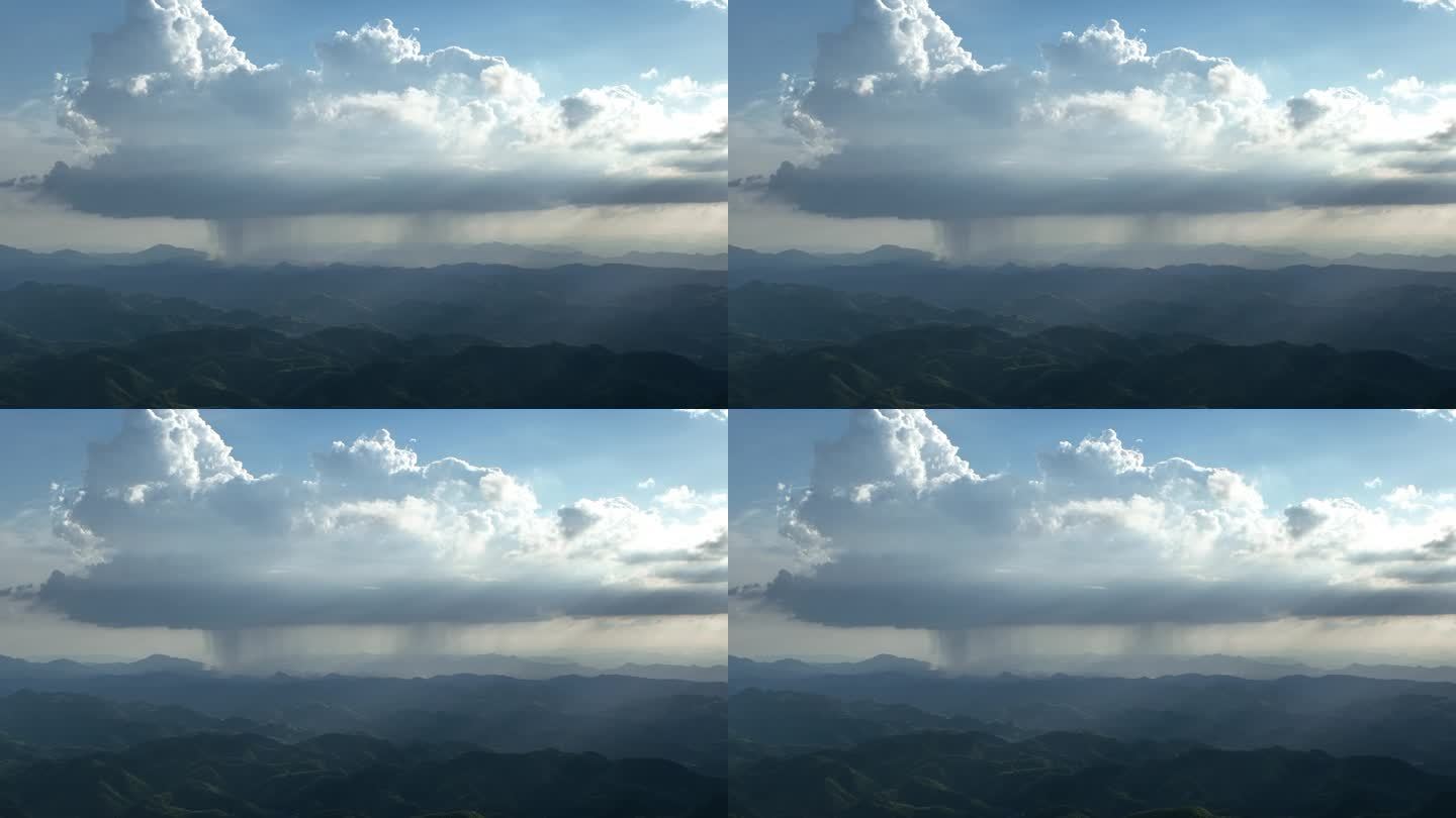 浙江夏天山区会稽山降雨云蓝天白云局部下雨