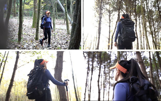 探索自然丛林冒险女孩森林徒步探险感受自然