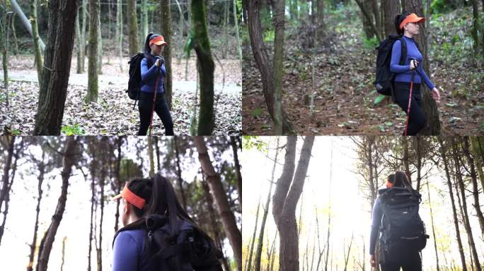 探索自然丛林冒险女孩森林徒步探险感受自然