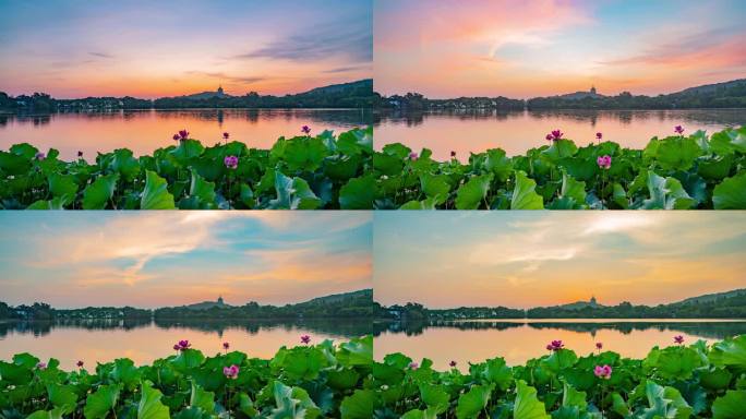 西湖朝霞日出4K