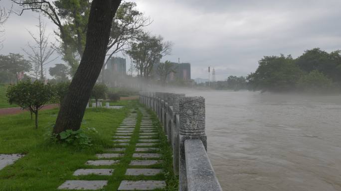 航拍河流涨大水 洪水 水灾 自然灾害