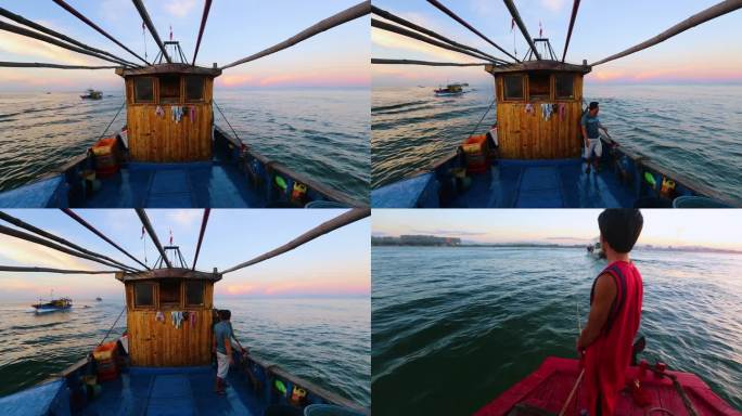 海面 轮船 夕阳
