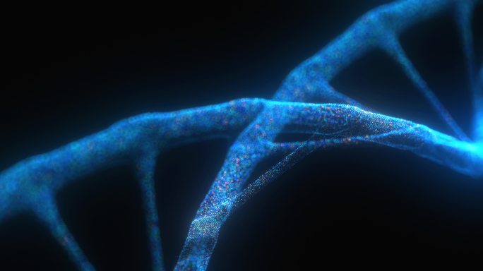 数字神经丛DNA分子在深蓝色背景下的抽象技术表示。